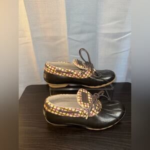 Sperry Top Sider Low Duck Boots Size 7‎ Pink Brown Plaid Waterproof Rain Shoes